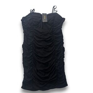 Shinestar Womens Black Ruched Mesh Bustier Bodycon Mini Dress SD5049 XL New